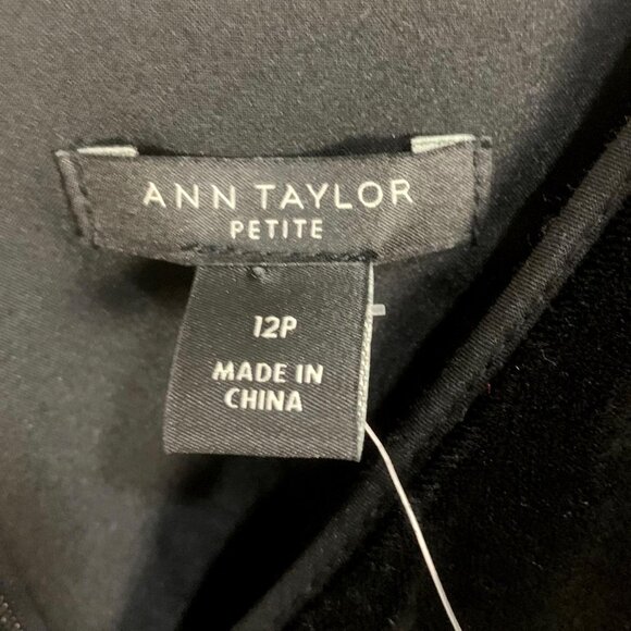 Ann Taylor Petite Velvet V-neck Flutter Short Sleeve A Line Dress Black Size 12P - Picture 10 of 12